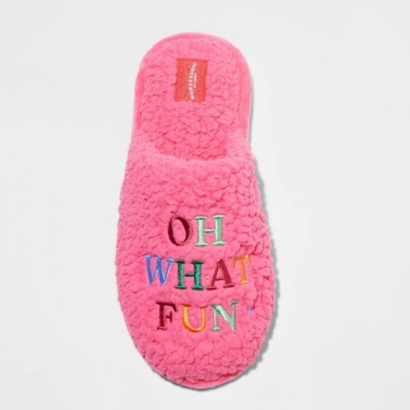Wondershop Pink Oh What Fun Christmas Holiday Slippers - Picture 1 of 8